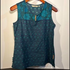 Siyahi Sleeveless Blouse with Floral And Leaf Design Blue, Green, Teal Size M